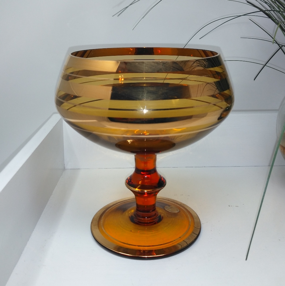 Amber Glass w/ Gold Tone Compote